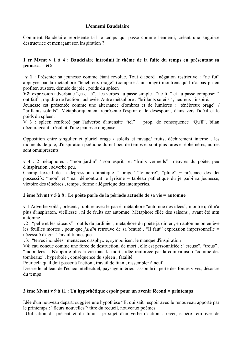 Prévisualisation du document Analyse linéaire : L'Ennemi de Baudelaire