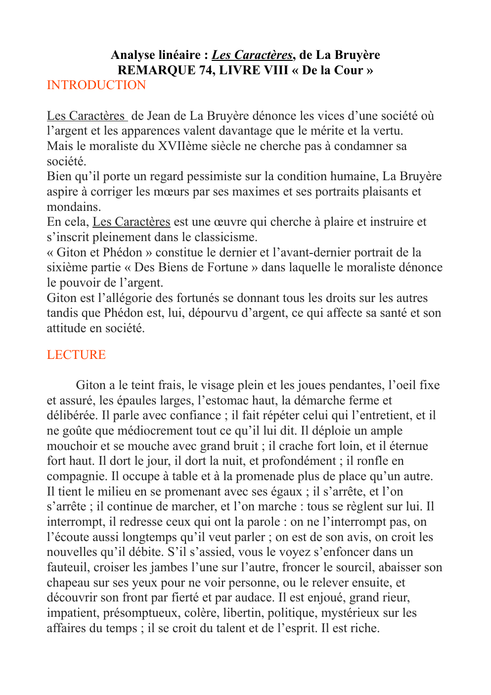 Prévisualisation du document Analyse linéaire : Les Caractères, de La Bruyère REMARQUE 74, LIVRE VIII « De la Cour »