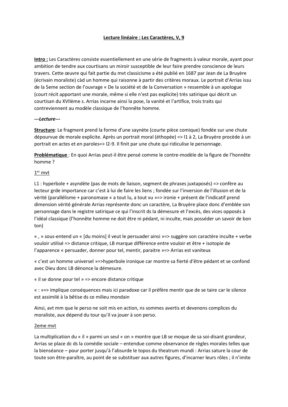 Prévisualisation du document analyse linéaire Les Caractères V, 9 (portrait d'Arrias)