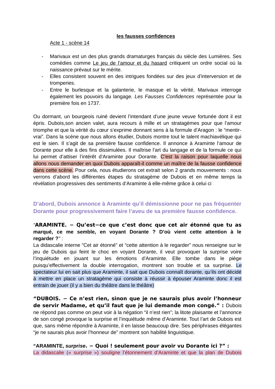 Prévisualisation du document Analyse linéaire Les Fausses Confidence Acte 1 Scène 14