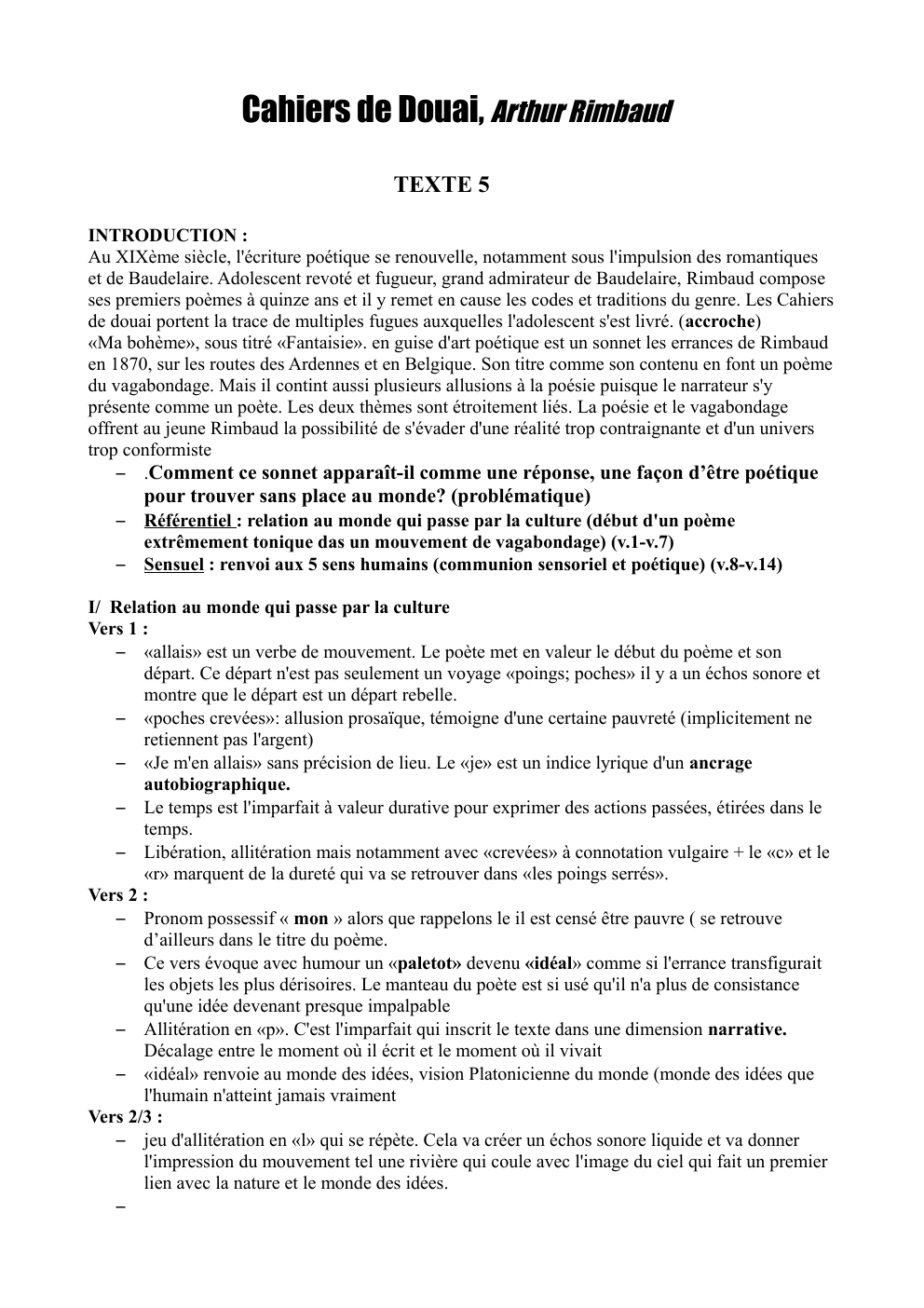 Prévisualisation du document Analyse linéaire ma bohème Rimbaud