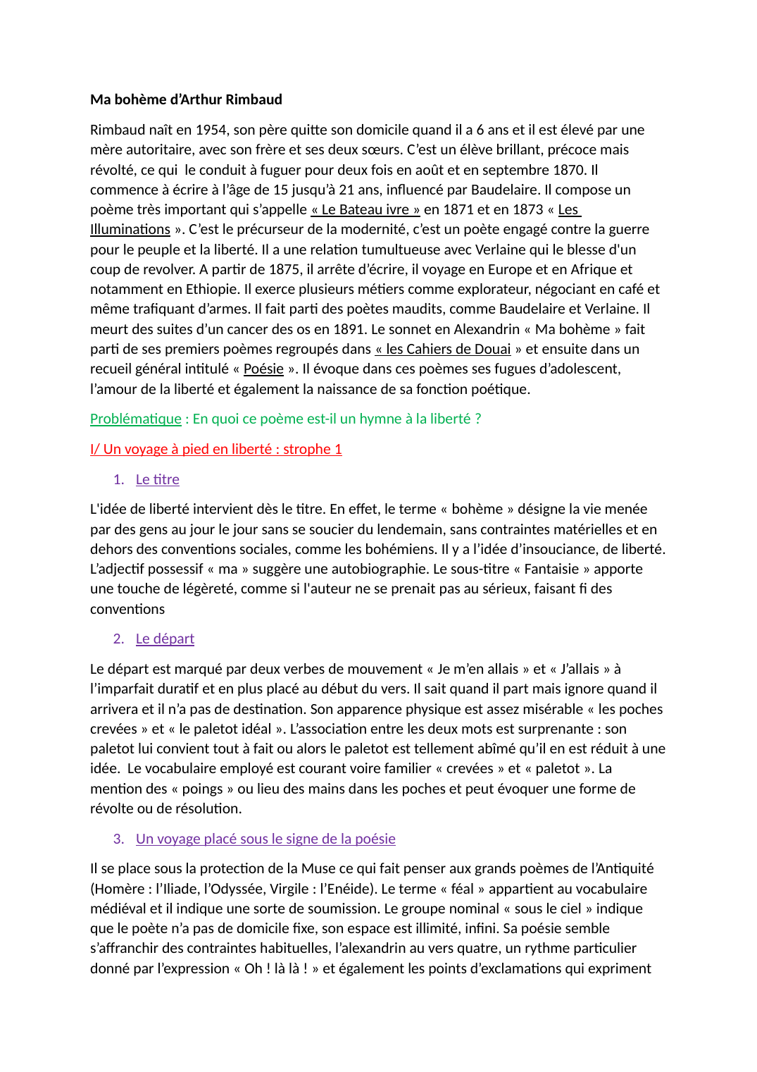 Prévisualisation du document Analyse linéaire "Ma Bohème"