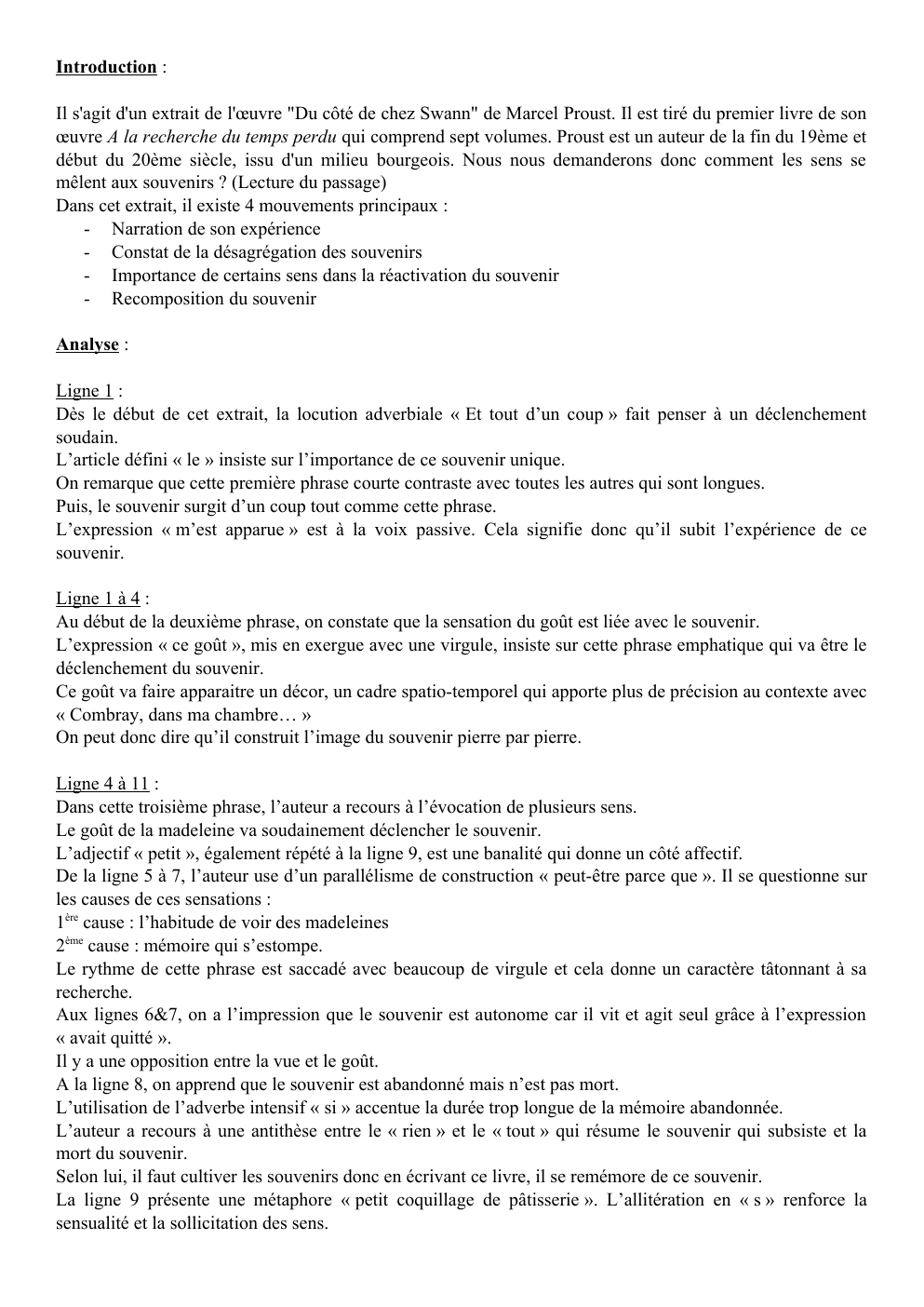 Prévisualisation du document Analyse linéaire Madeleine de Proust