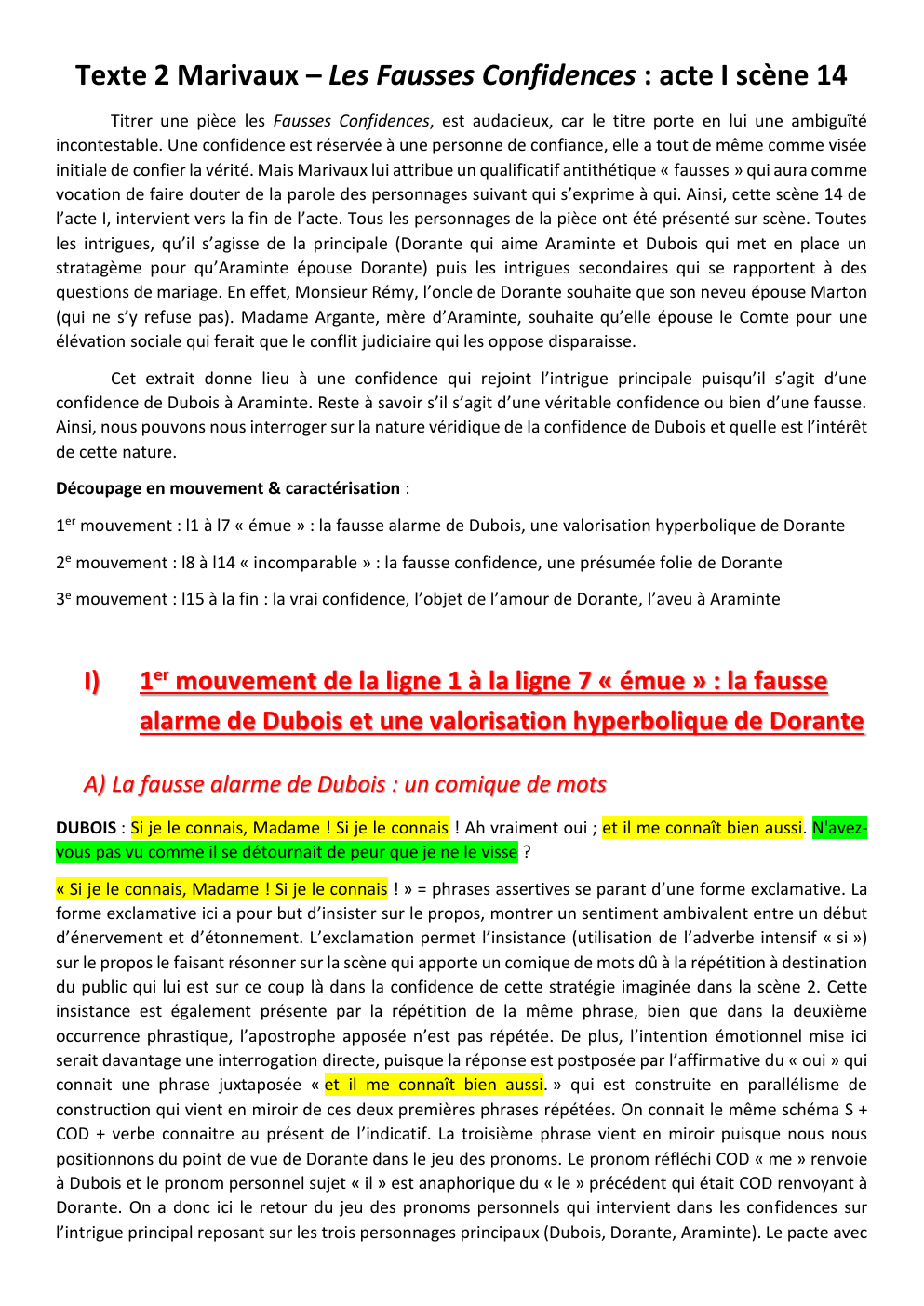 Prévisualisation du document analyse linéaire Marivaux les fausses confidences acte I scène 14