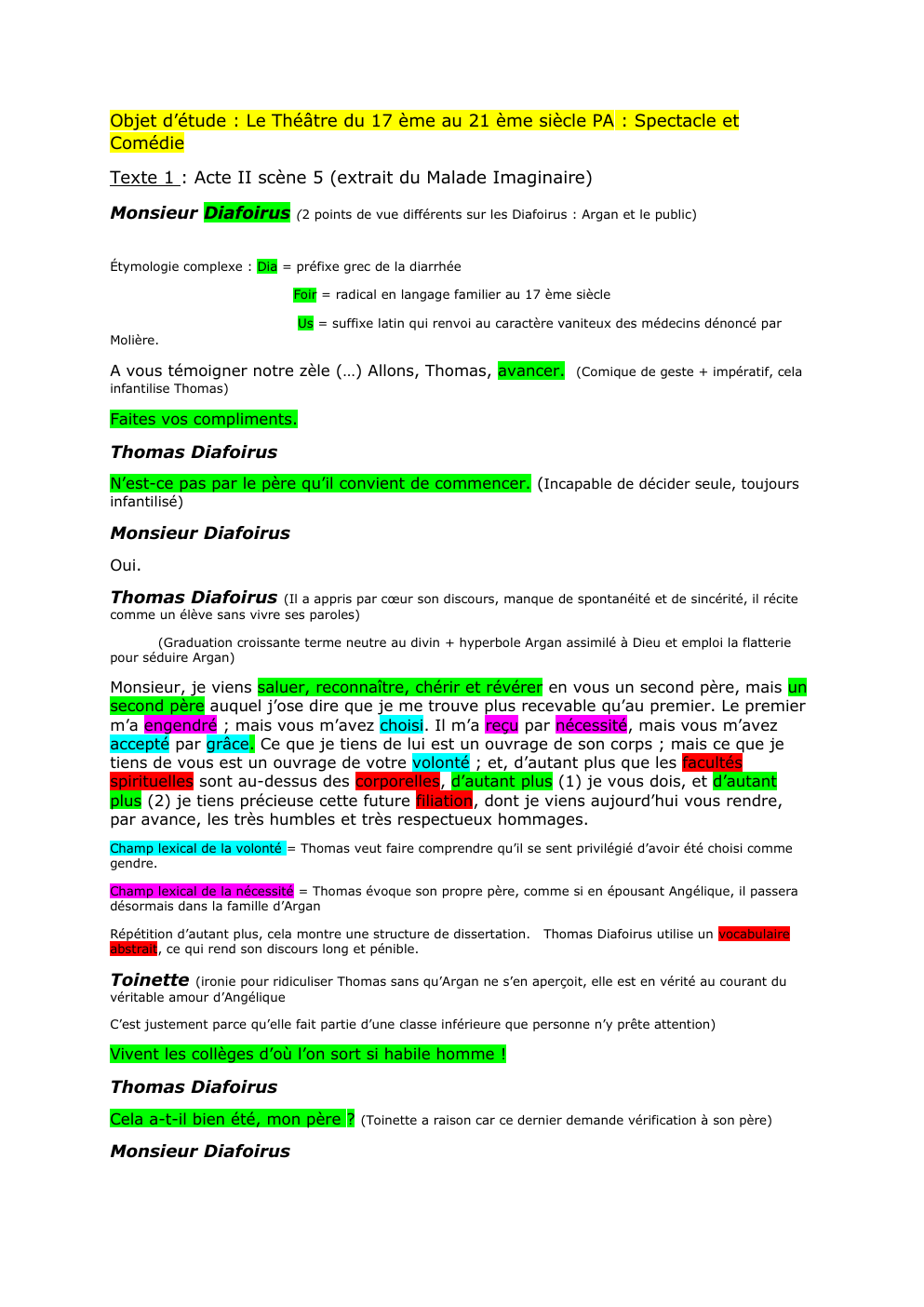 Prévisualisation du document analyse linéaire Molière - Texte 1 : Acte II scène 5 (extrait du Malade Imaginaire)