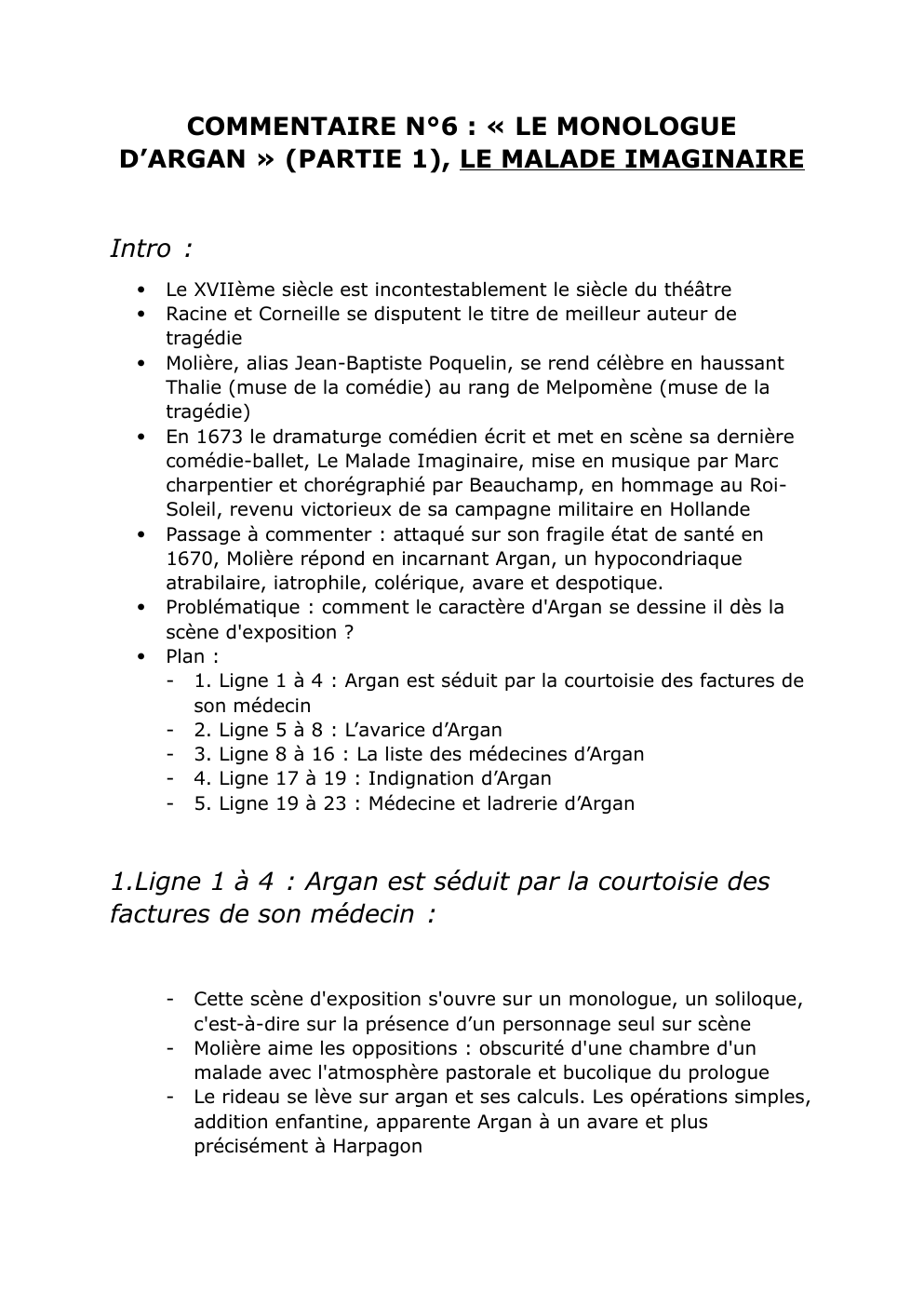 Prévisualisation du document Analyse linéaire Monologue d'Argan , Le Malade Imaginaire (partie 1)