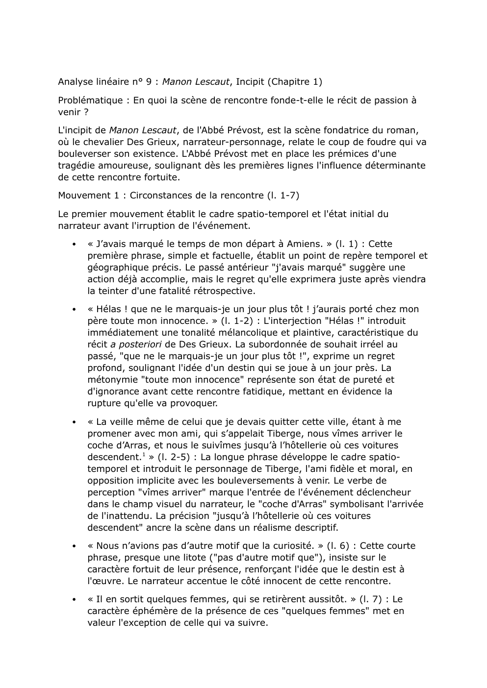 Prévisualisation du document Analyse linéaire n° 9 : Manon Lescaut, Incipit (Chapitre 1)