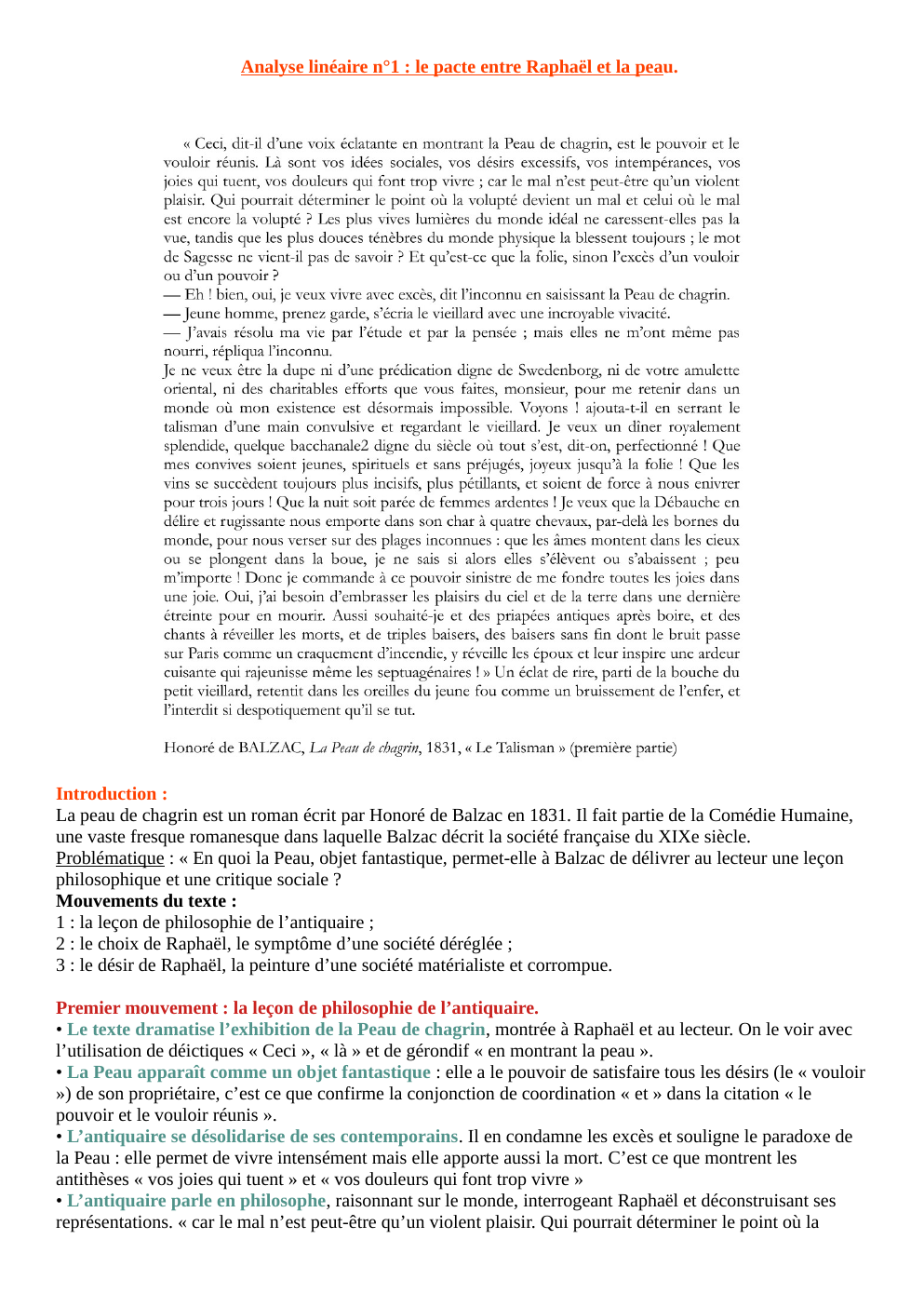 Prévisualisation du document Analyse linéaire n°1  le pacte entre Raphaël et la peau.