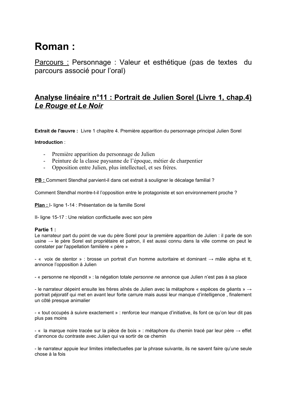 Prévisualisation du document Analyse linéaire n°11 : Portrait de Julien Sorel (Livre 1, chap.4)