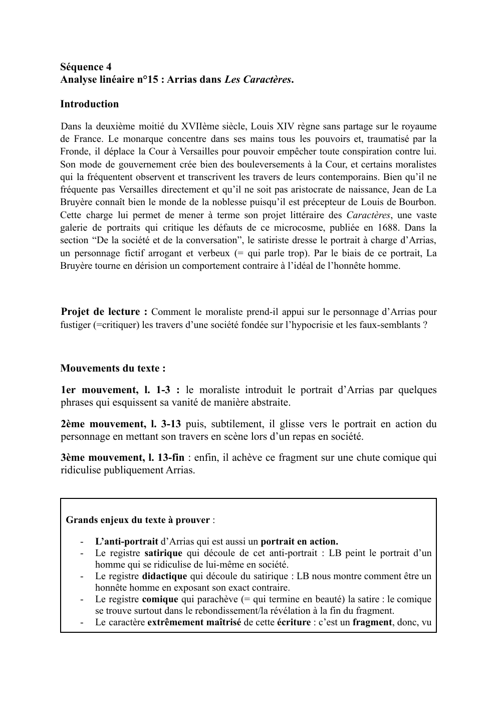 Prévisualisation du document Analyse linéaire n°15 : Arrias dans Les Caractères.