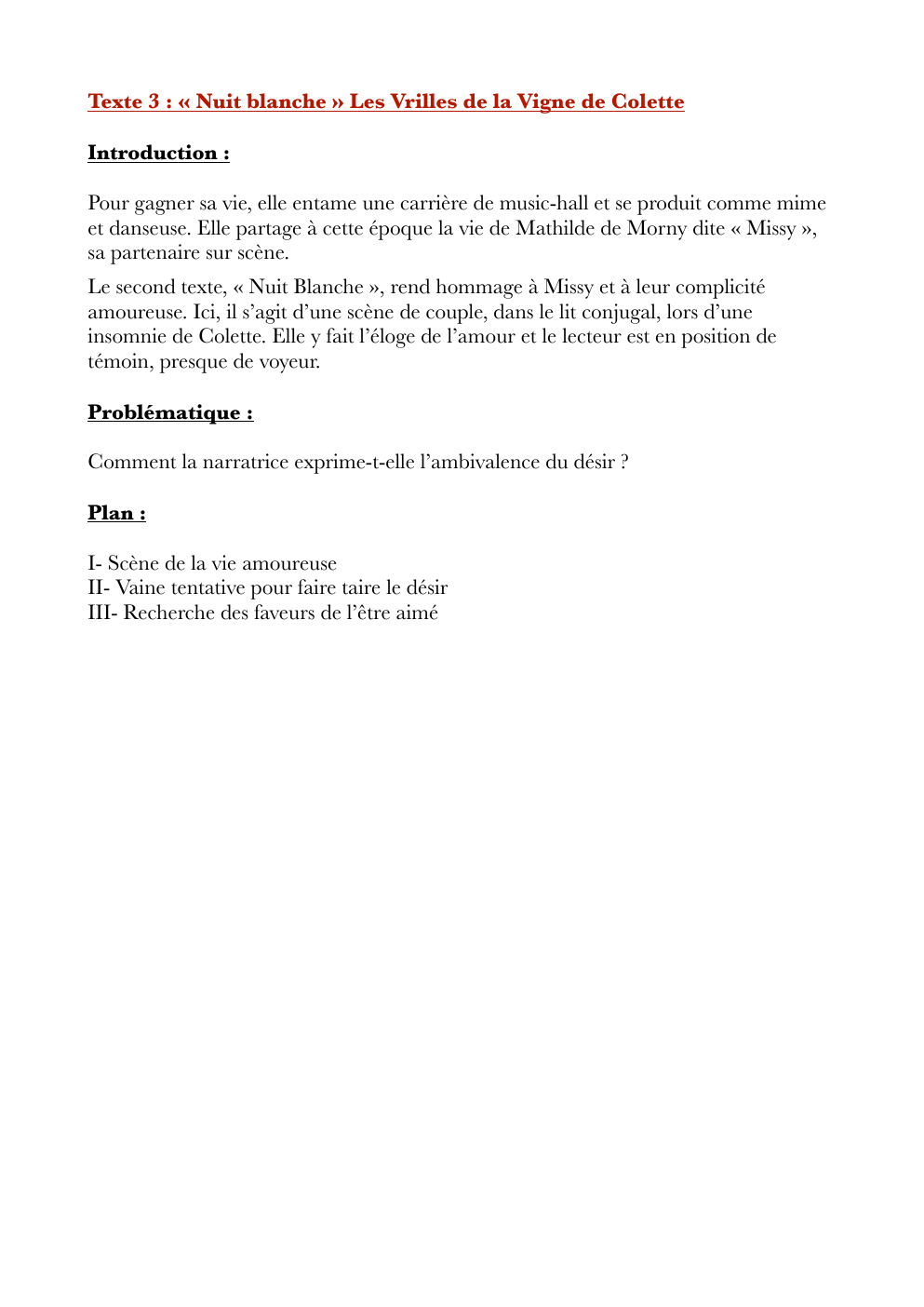 Prévisualisation du document Analyse linéaire « Nuit Blanche » de Colette