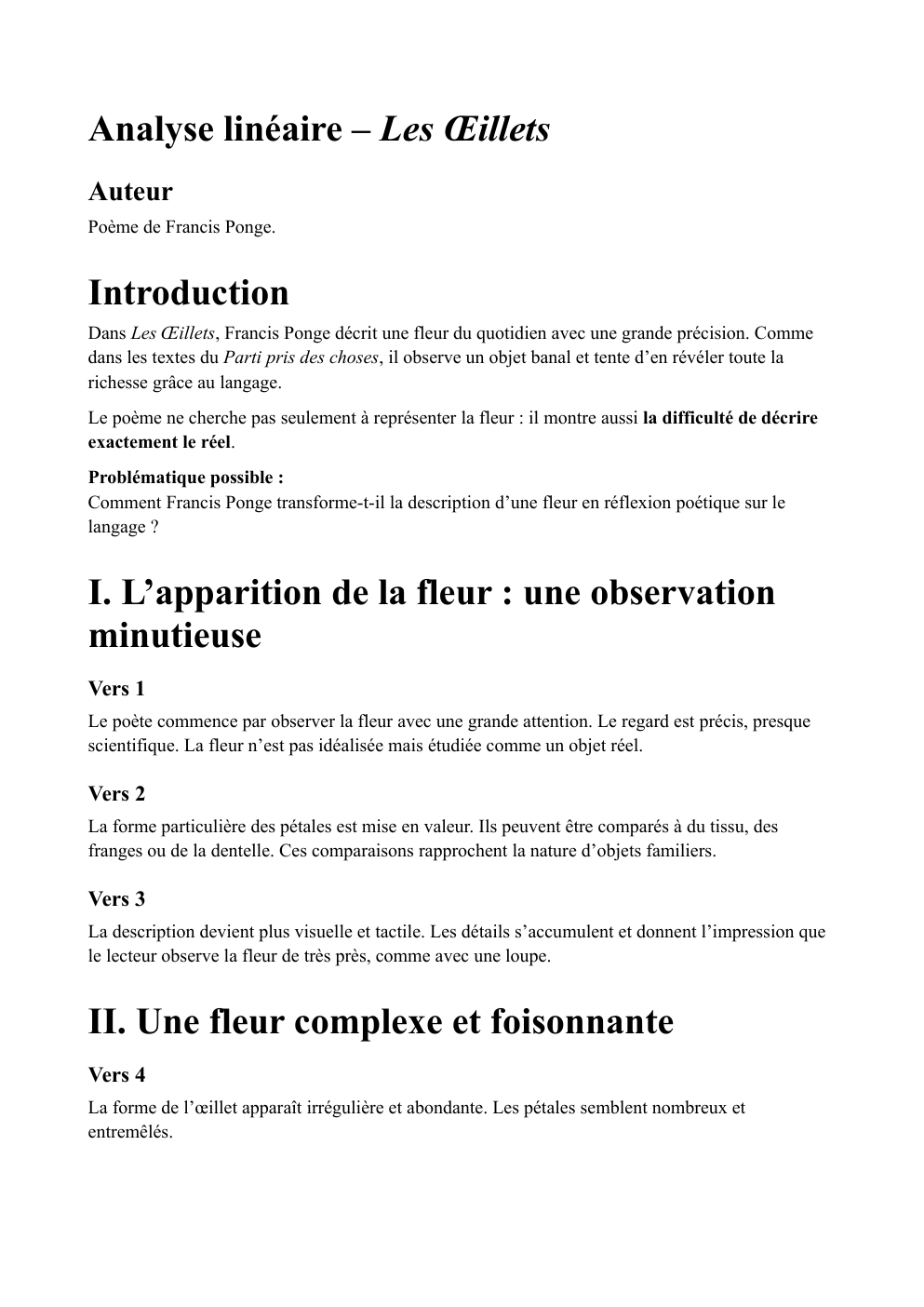 Prévisualisation du document Analyse linéaire Oeillets de Ponge
