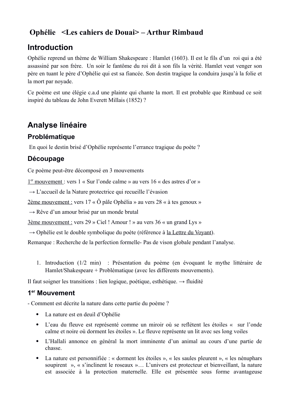 Prévisualisation du document Analyse linéaire Ophélie Arthur Rimbaud