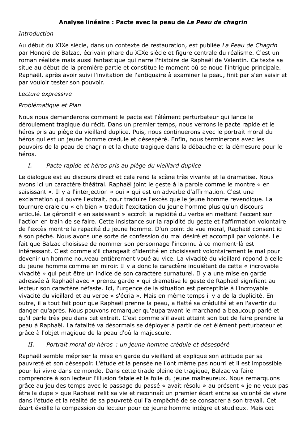 Prévisualisation du document Analyse linéaire : Pacte avec la peau de La Peau de chagrin