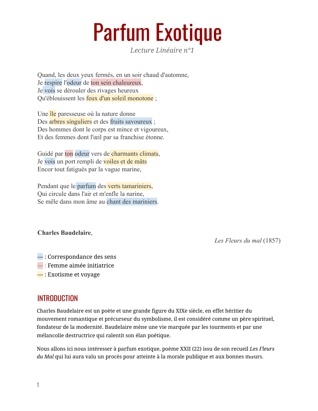 Prévisualisation du document Analyse Linéaire Parfum Exotique de Charles Baudelaire