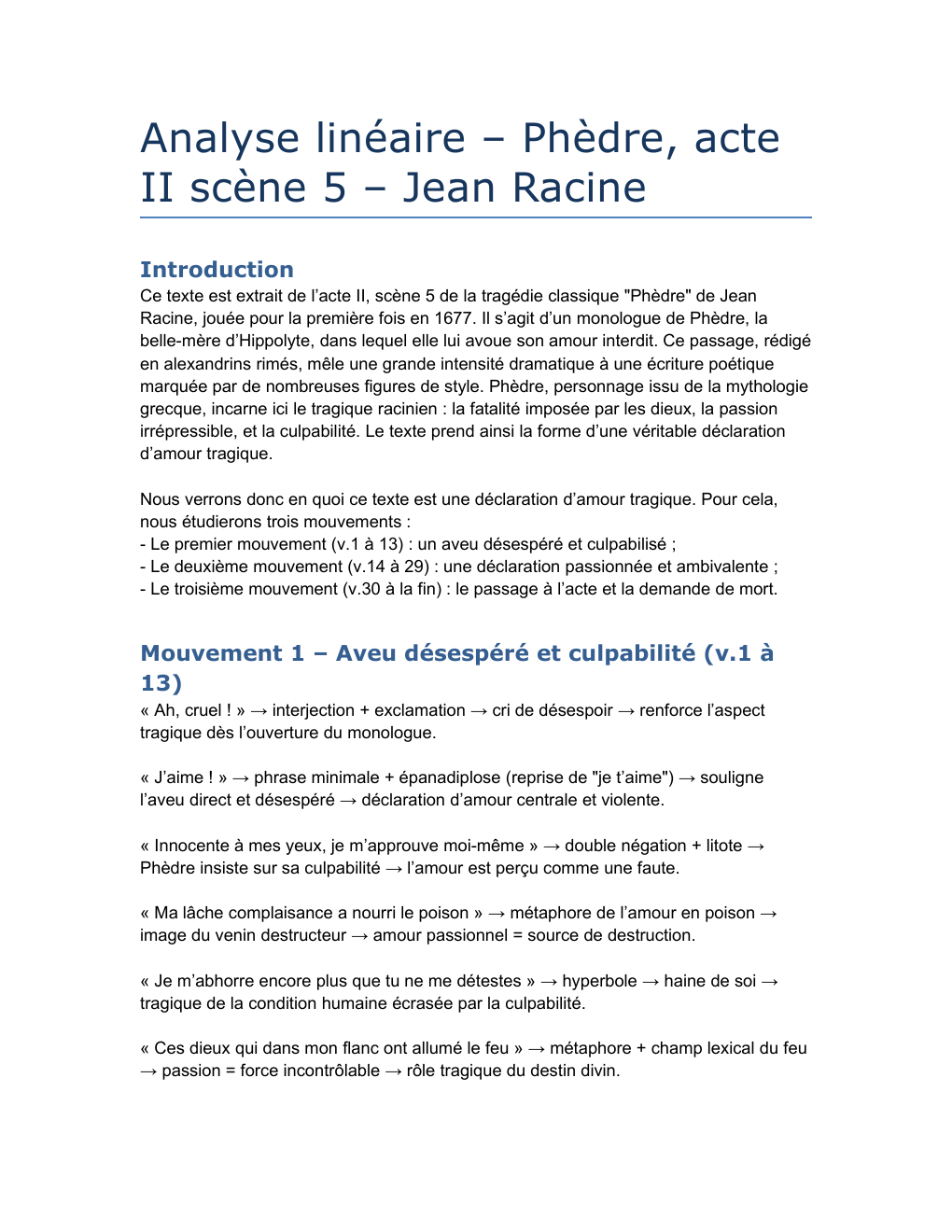 Prévisualisation du document Analyse linéaire – Phèdre, acte II scène 5 – Jean Racine
