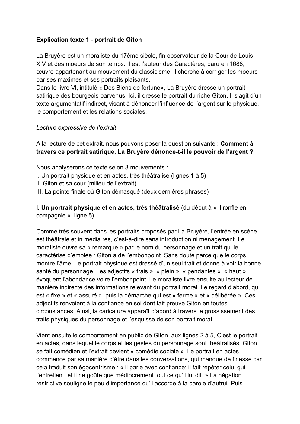 Prévisualisation du document Analyse linéaire portrait de Giton, Les Caractères, La Bruyère