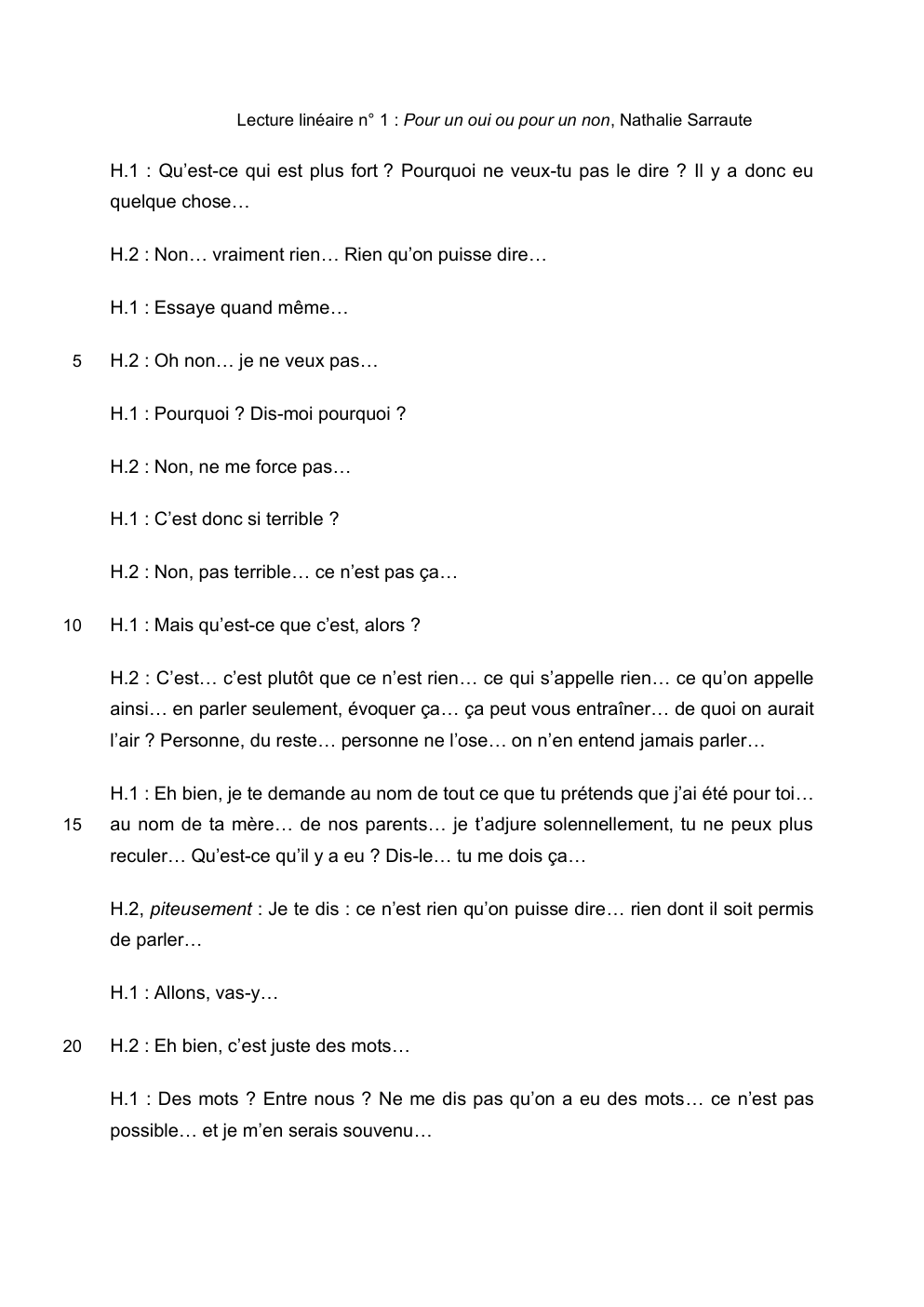 Prévisualisation du document analyse linéaire pour un oui ou ou pour un non