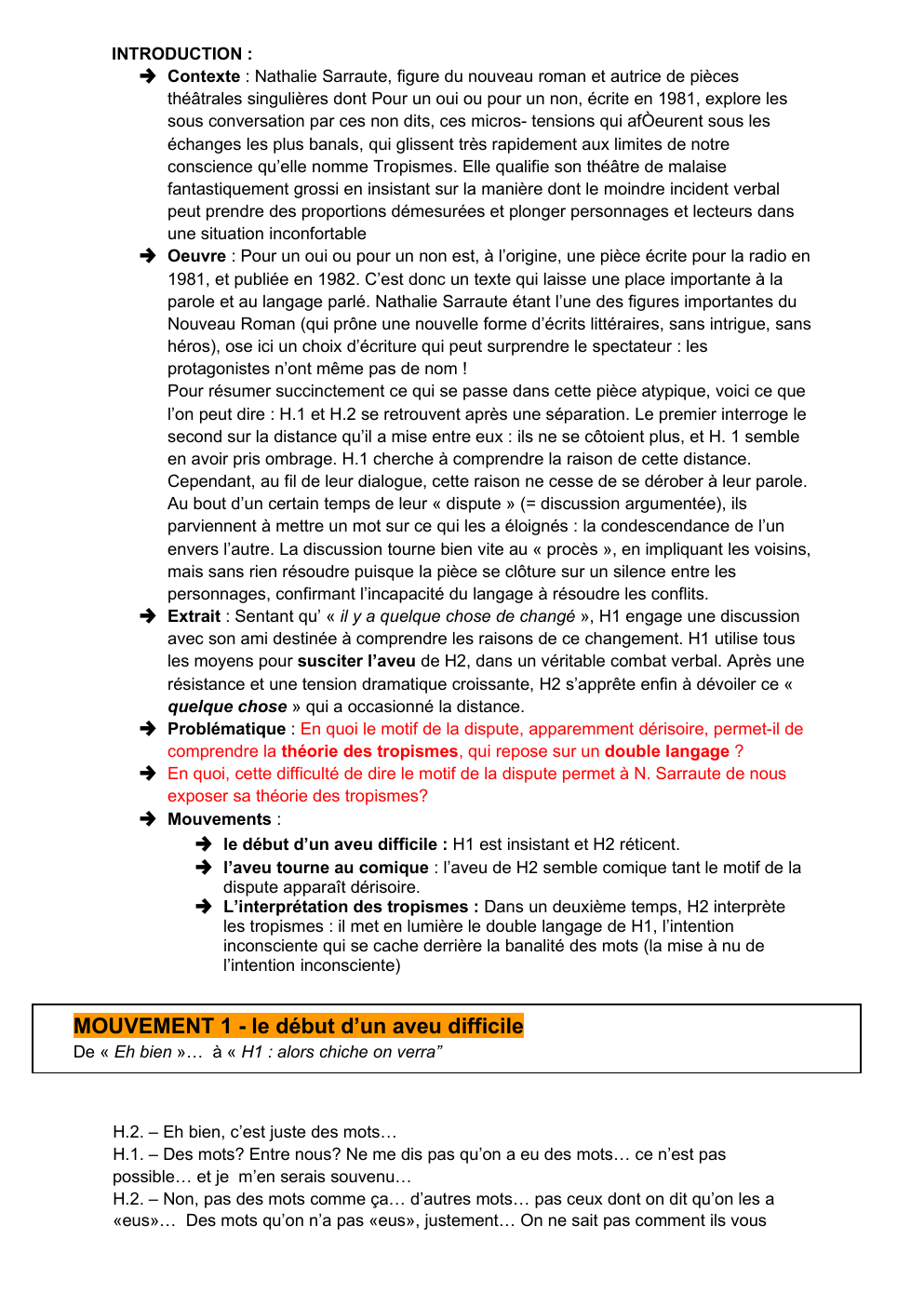 Prévisualisation du document analyse linéaire pour un oui pour un non scene de l'aveu