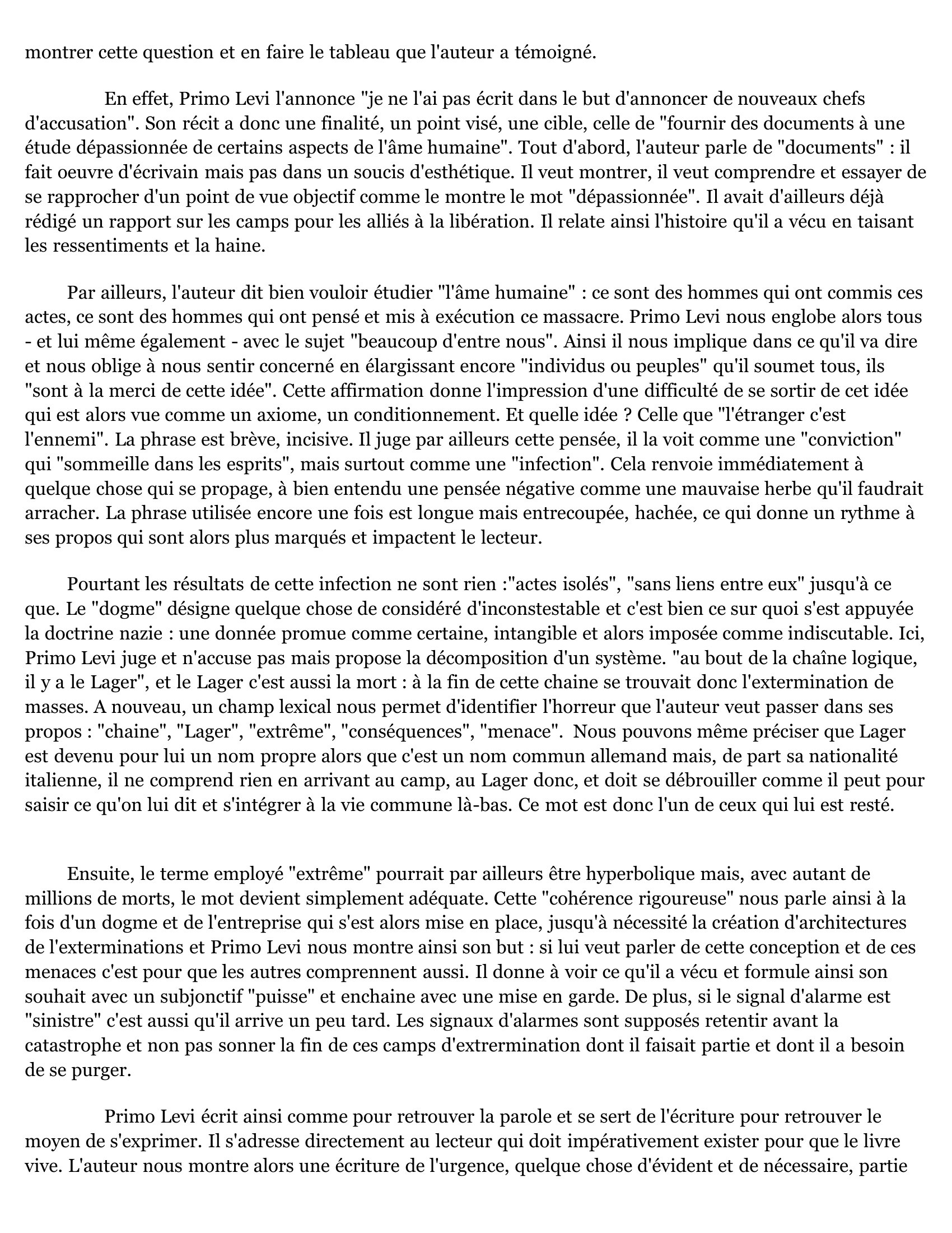 Prévisualisation du document Analyse Linéaire - Primo Levi: Si c'est un homme