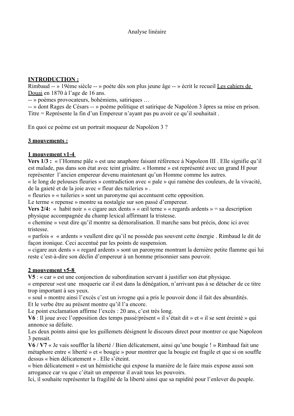 Prévisualisation du document Analyse linéaire rage de César Rimbaud