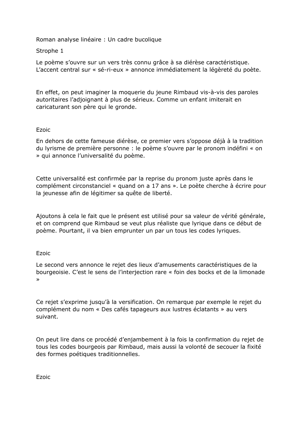 Prévisualisation du document Analyse linéaire Rimbaud Roman