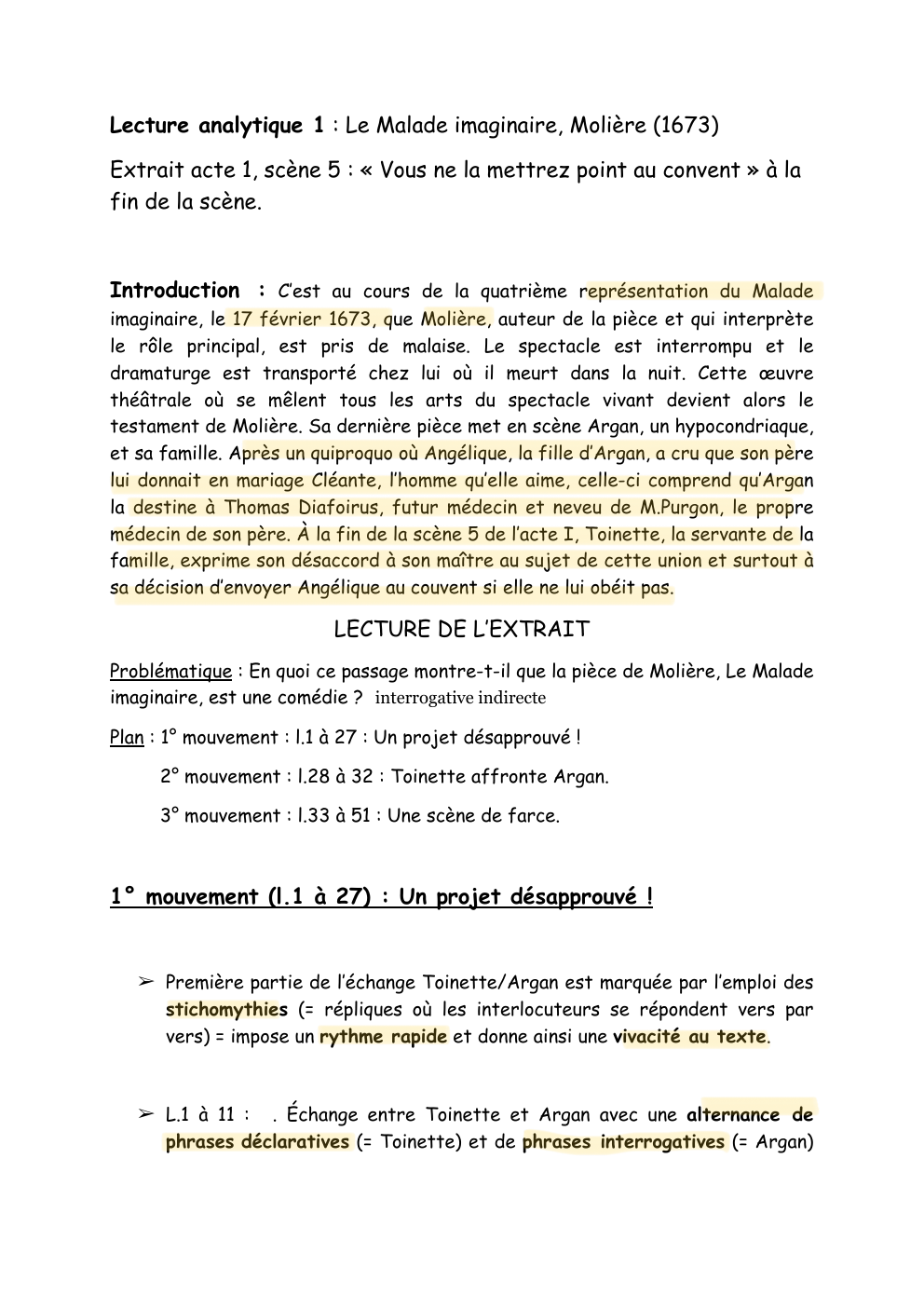 Prévisualisation du document Analyse linéaire scène 5 acte I Le Malade Imaginaire