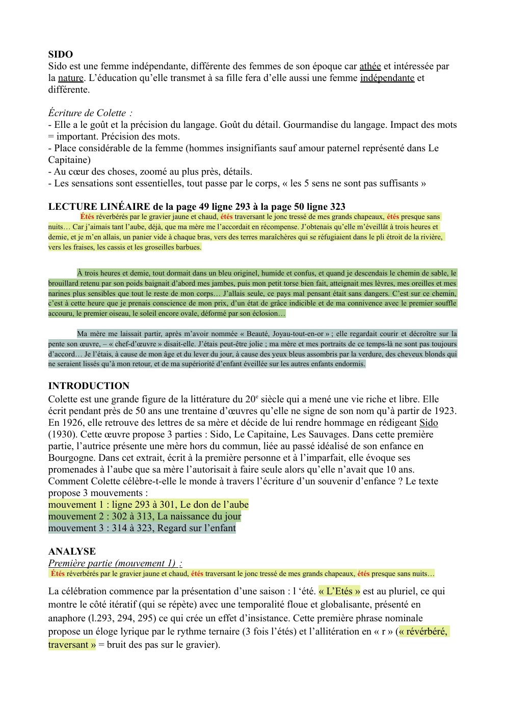 Prévisualisation du document Analyse linéaire Sido Colette pages 49 et 50