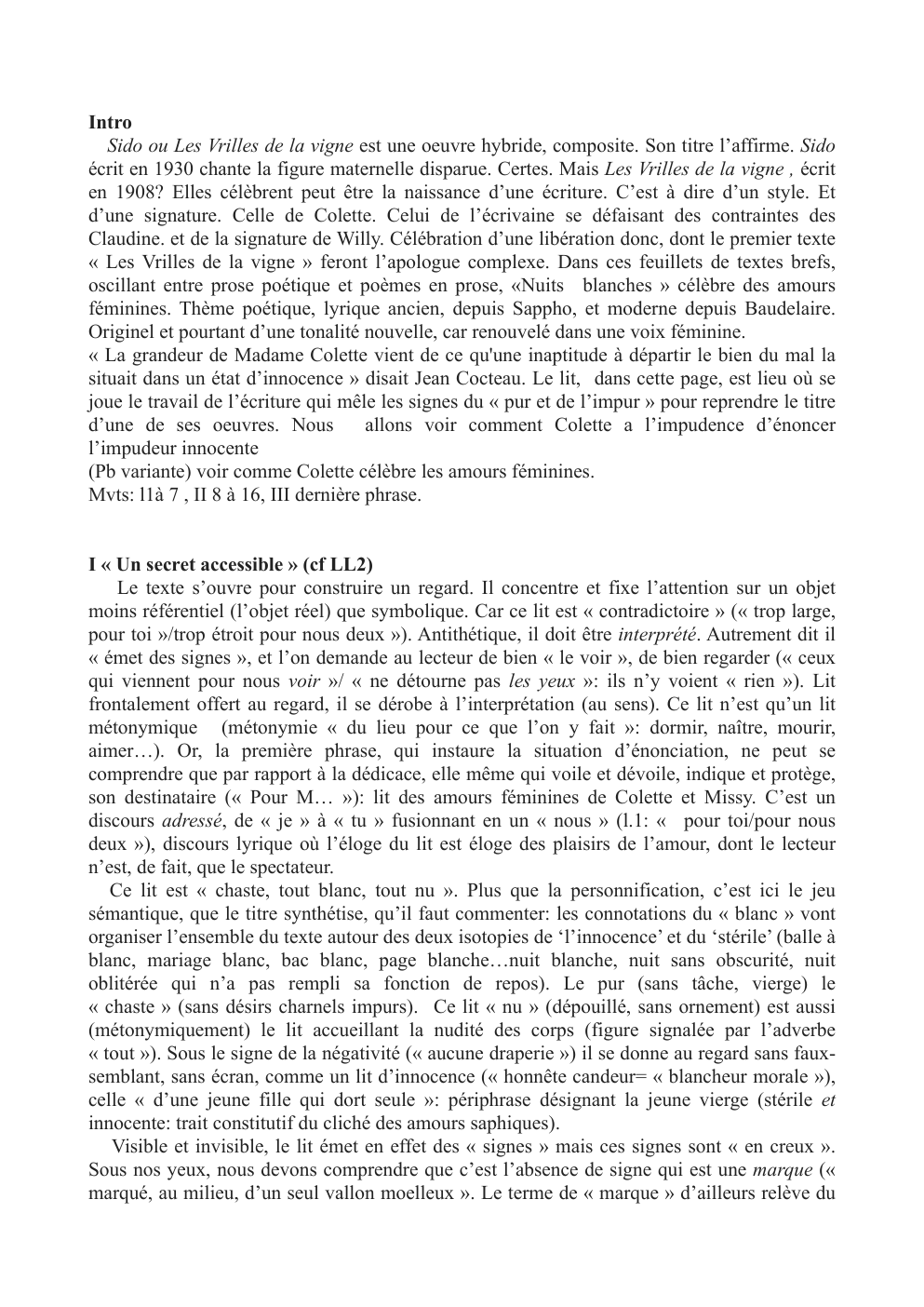 Prévisualisation du document Analyse linéaire - Sido ou Les Vrilles de la vigne