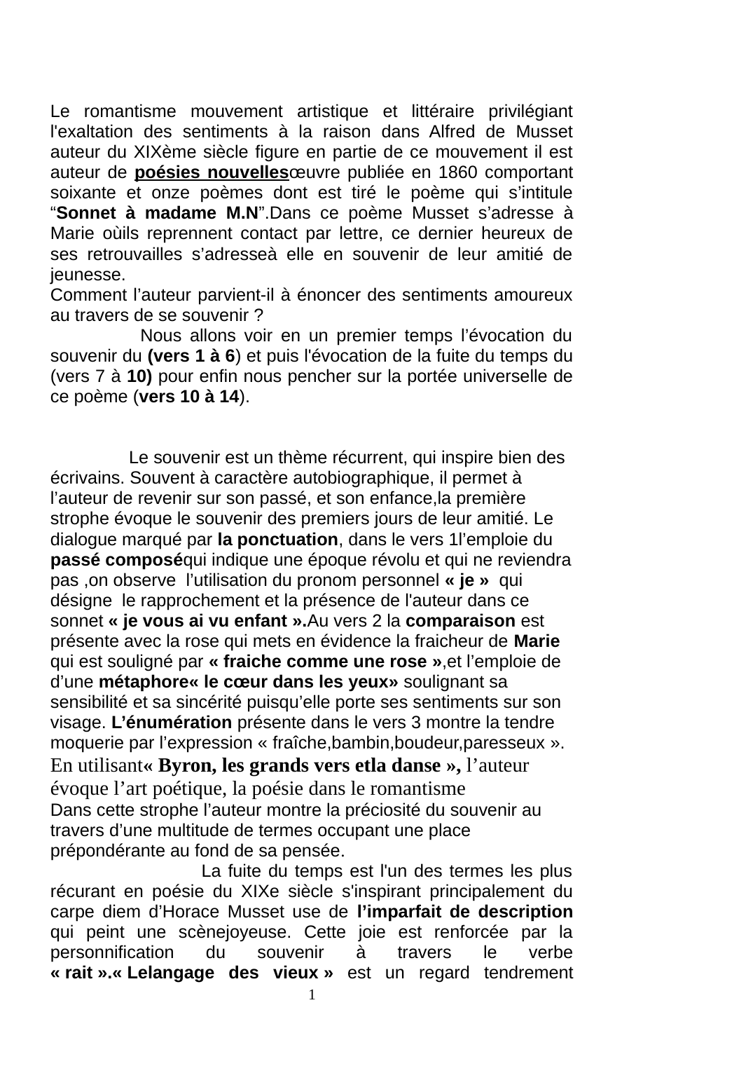Prévisualisation du document analyse linéaire sonnet à madame Mennessier - Alfred de Musset