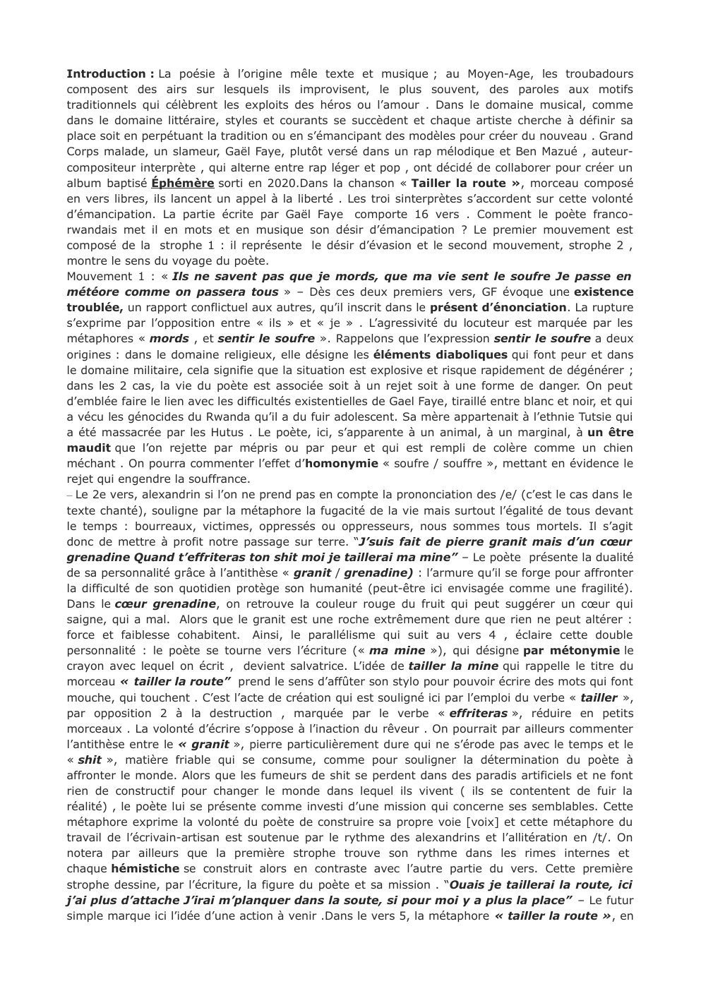 Prévisualisation du document Analyse linéaire tailler la route Gael Faye