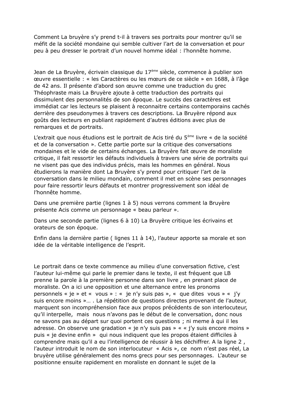 Prévisualisation du document analyse linéaire texte les caractères de La Bruyère bac de francais