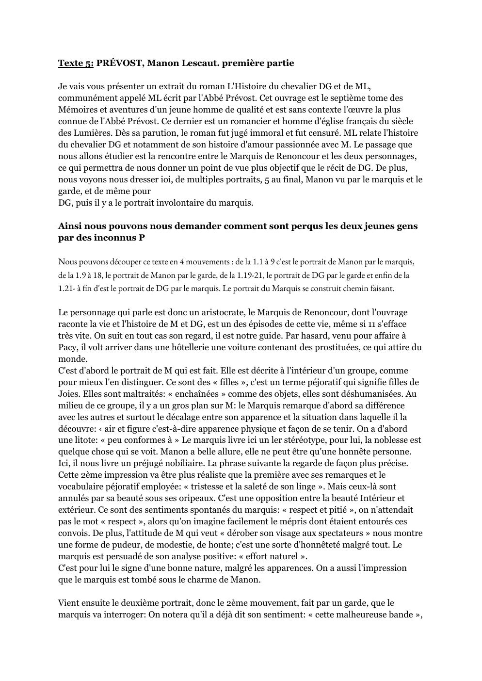 Prévisualisation du document Analyse linéaire texte Manon Lescaut