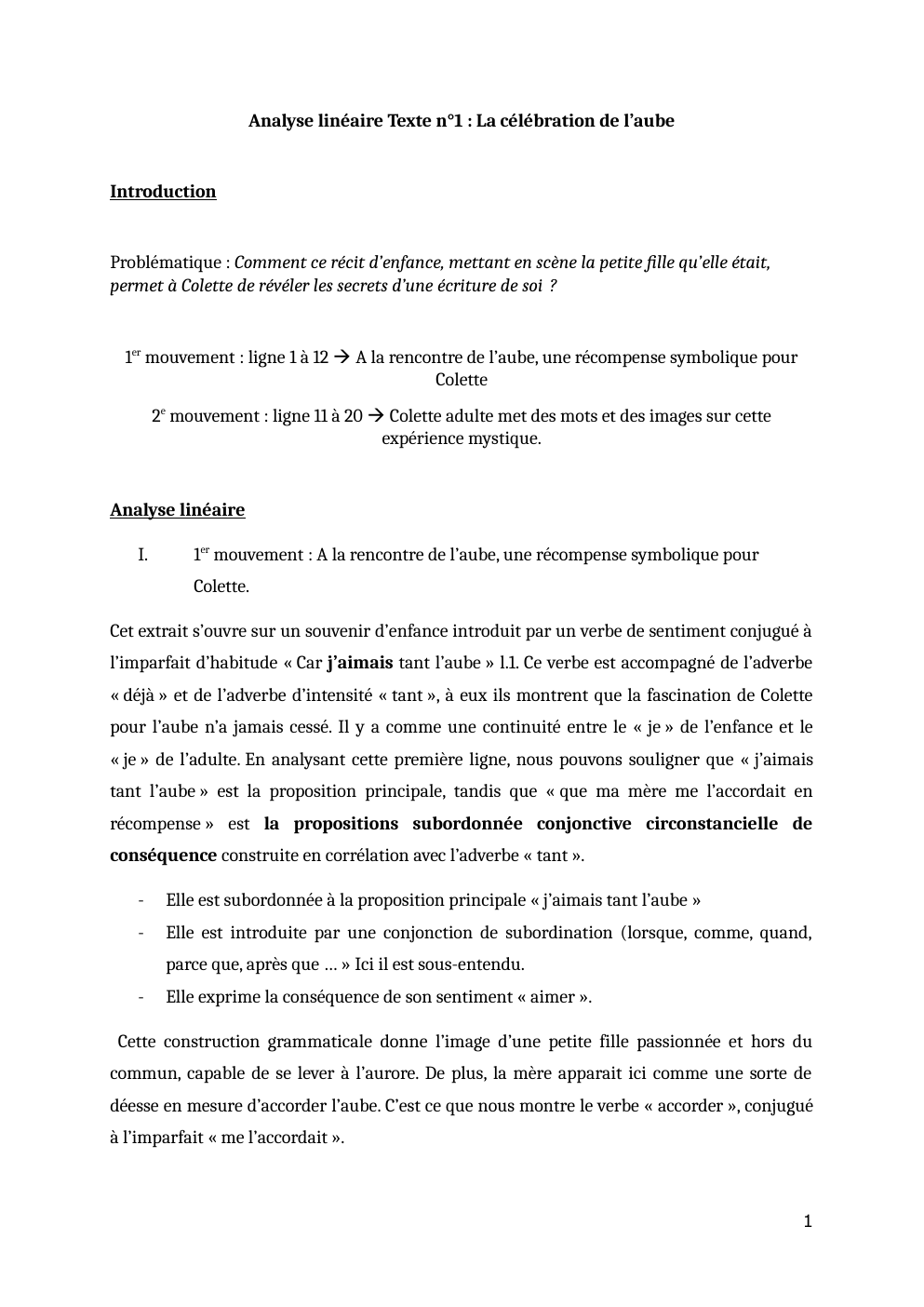 Prévisualisation du document Analyse linéaire Texte n°1 : La célébration de l’aube - Colette