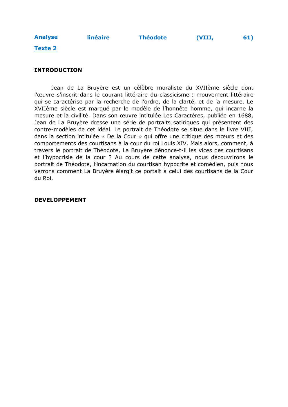 Prévisualisation du document Analyse linéaire Théodote, La Bruyère