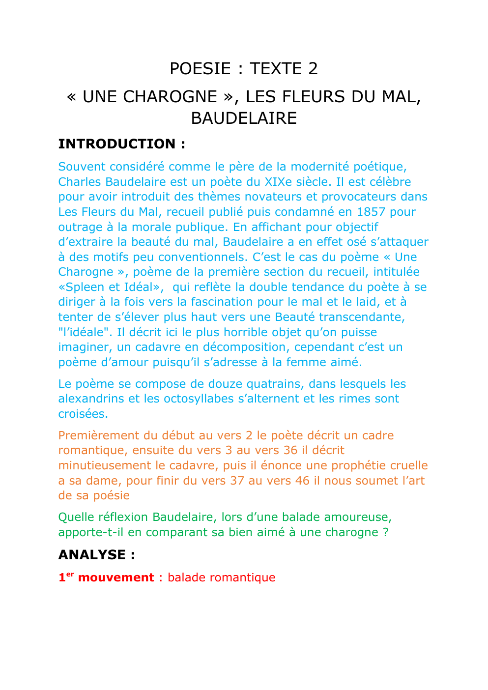 Prévisualisation du document analyse linéaire "une charogne" Baudelaire