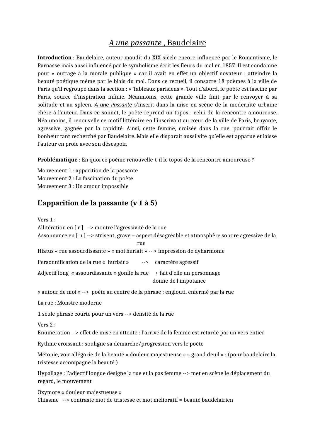 Prévisualisation du document Analyse linéaire une passante Baudelaire