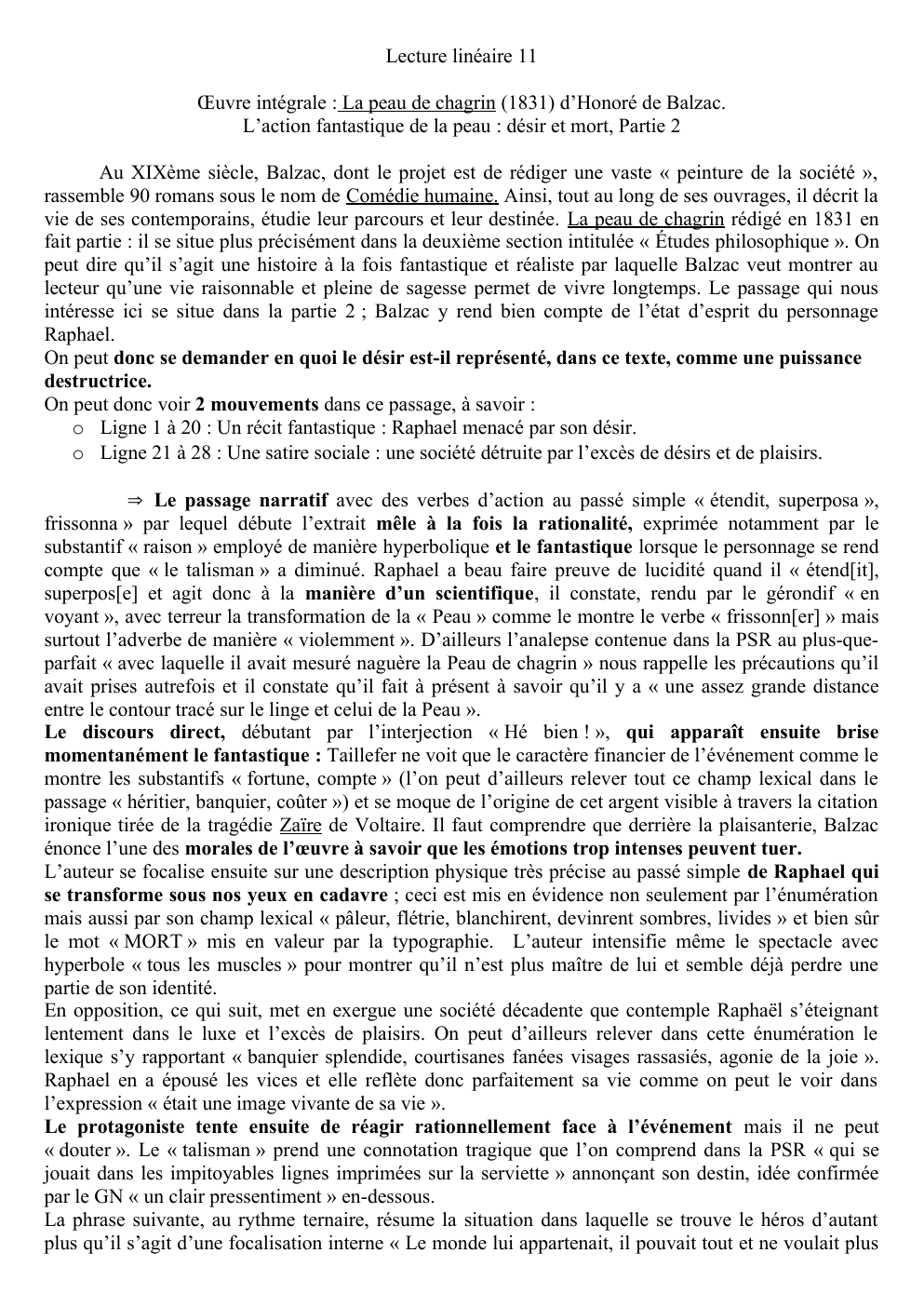 Prévisualisation du document Analyse linéaire Œuvre intégrale : La peau de chagrin (1831) d’Honoré de Balzac. L’action fantastique de la peau : désir et mort, Partie 2