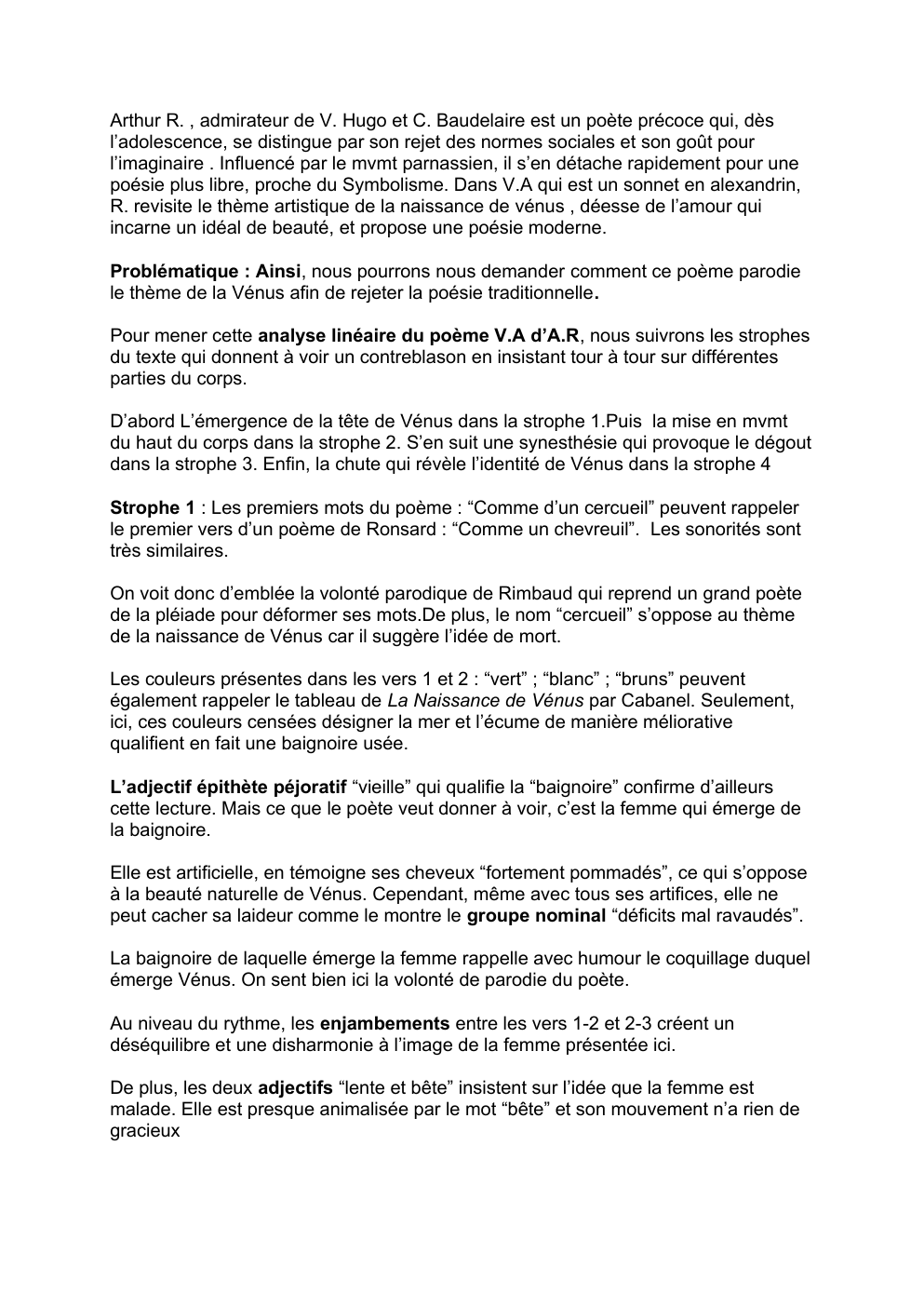 Prévisualisation du document analyse linéaire venus anadyomène