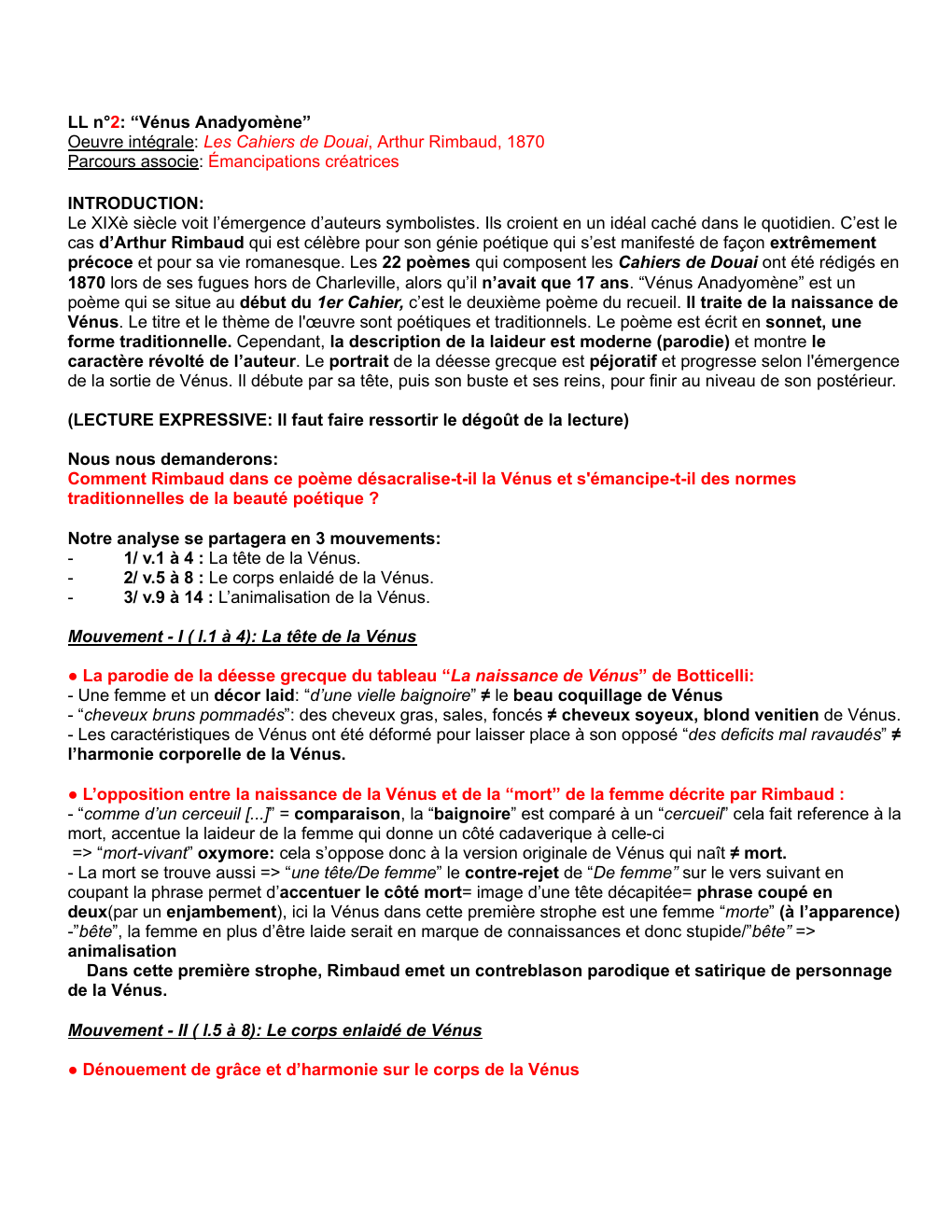 Prévisualisation du document Analyse linéaire Venus Anadyomène