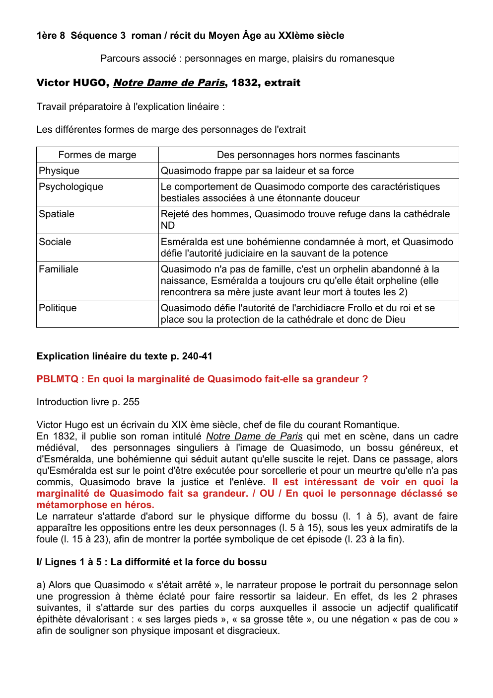 Prévisualisation du document analyse linéaire: Victor HUGO, Notre Dame de Paris, 1832, extrait