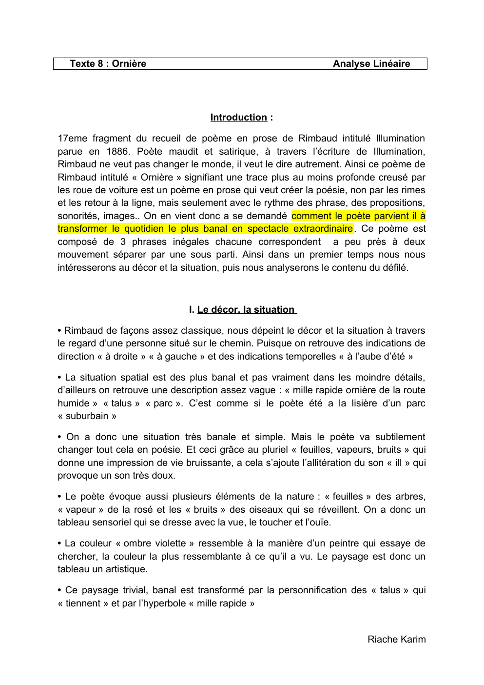 Prévisualisation du document Analyse linéaires de Ornière de Arthur Rimbaud