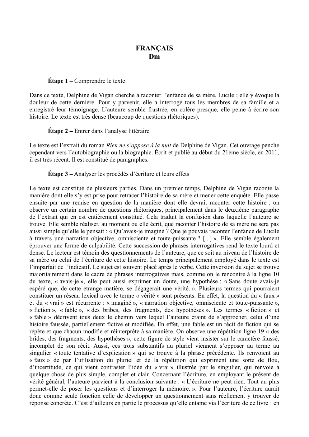 Prévisualisation du document Analyse littéraire - Delphine de Vigan