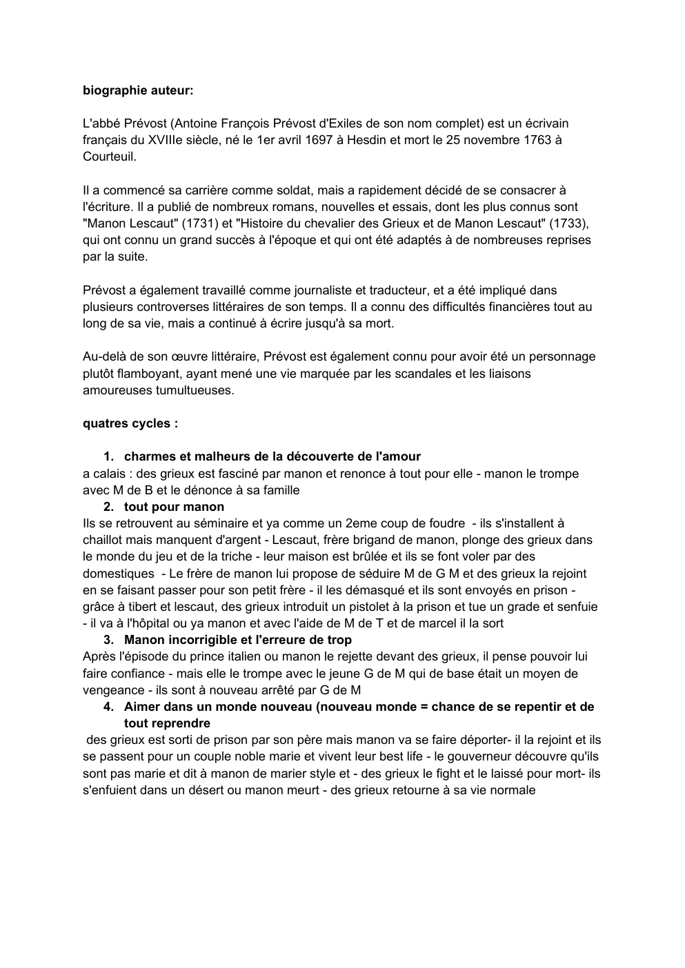 Prévisualisation du document Analyse Manon Lescaut - L'abbé Prévost