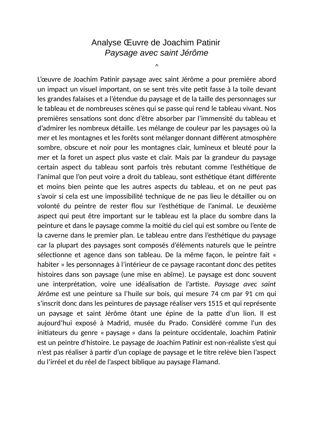 Prévisualisation du document Analyse Œuvre de Joachim Patinir Paysage avec saint Jérôme
