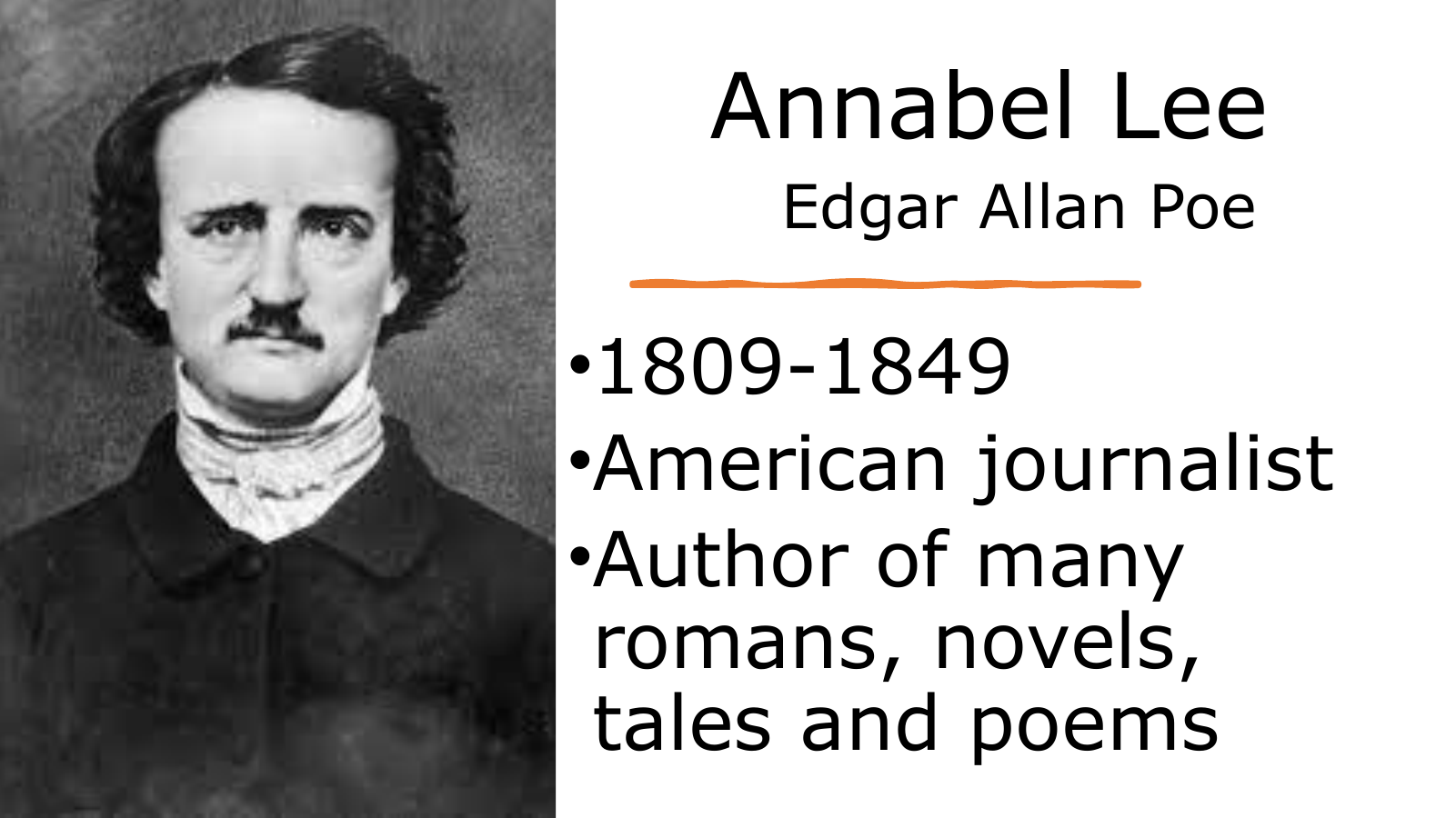 Prévisualisation du document Analyse poème Annabel Lee Allan Edgar Poe LLCE anglais 1e + diaporama