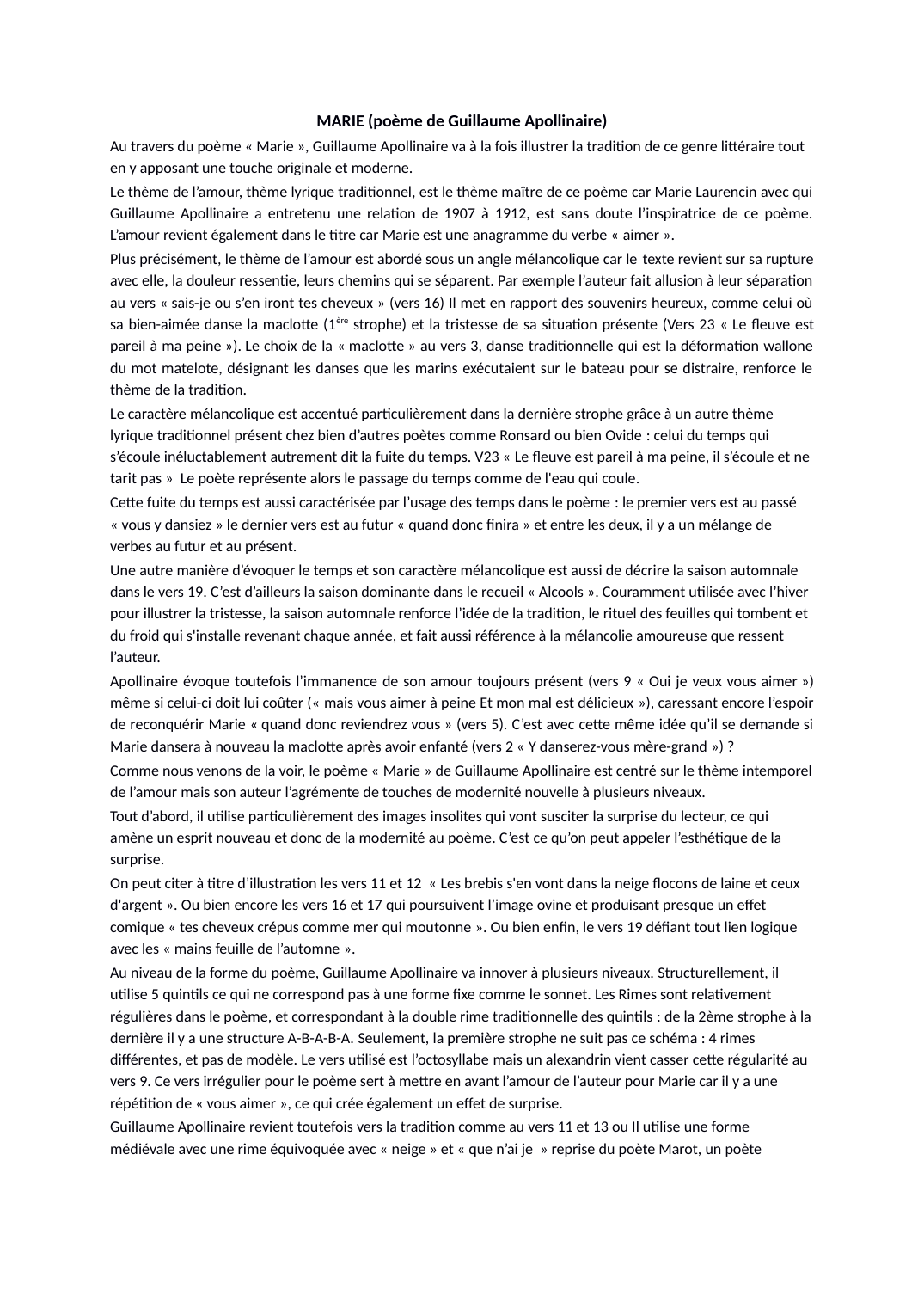 Prévisualisation du document Analyse Poème Marie Apollinaire