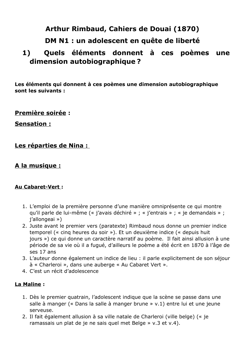 Prévisualisation du document Analyse poèmes Arthur Rimbaud, Cahiers de Douai (1870)