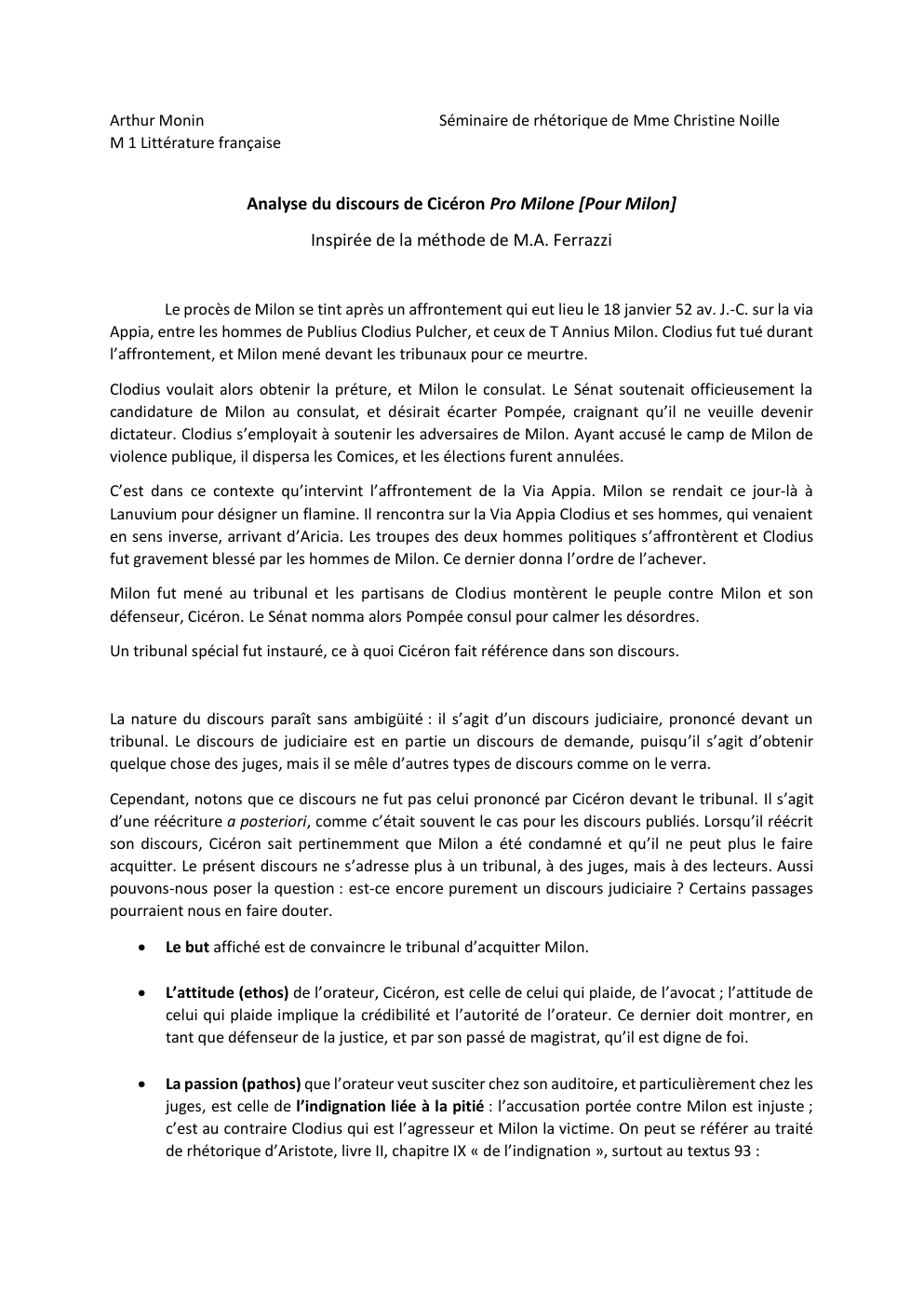 Prévisualisation du document Analyse rhétorique du discours de Cicéron pour Milon