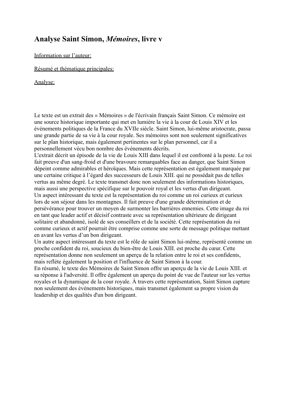 Prévisualisation du document Analyse Saint Simon, Mémoires, livre V